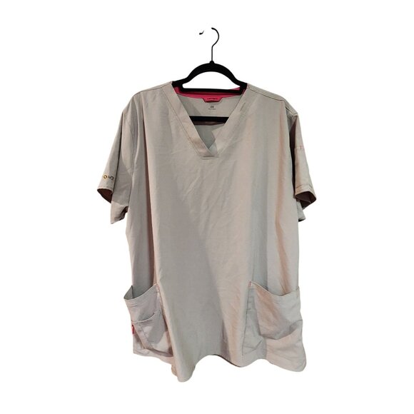 Carhartt Force Womens V-Neck Scrub Top 2X Beige Short Sleeve With Pockets - Picture 1 of 5